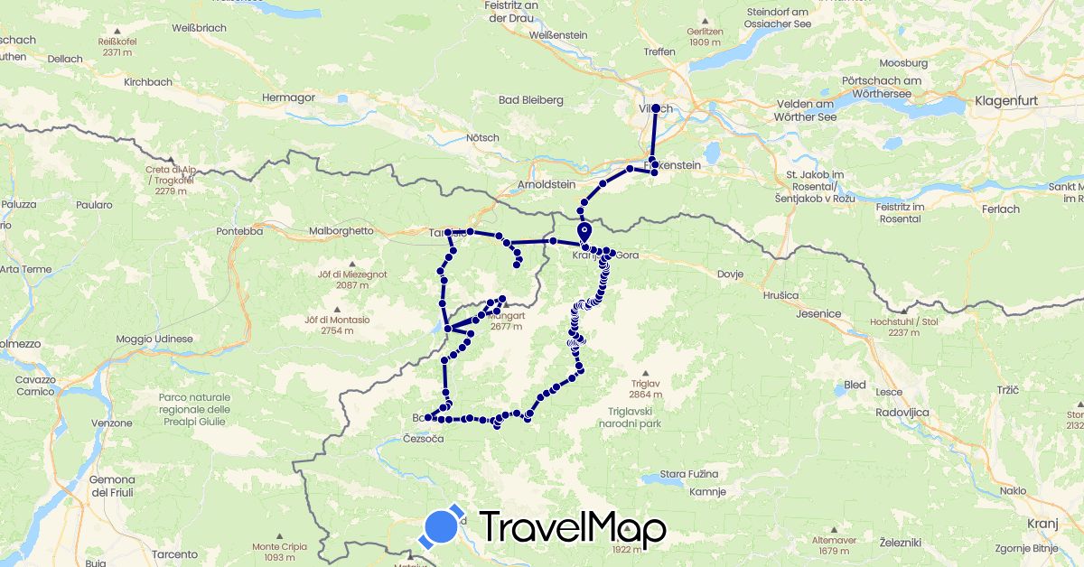 TravelMap itinerary: driving in Austria, Italy, Slovenia (Europe)